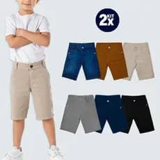 Kit 2 Bermuda Infantil Sarja Menino Short Juvenil Brim 02-16