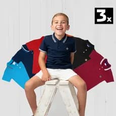 Kit 3 Camisa Gola Polo Infantil Casual Confortável Algodão Camiseta Meninos
