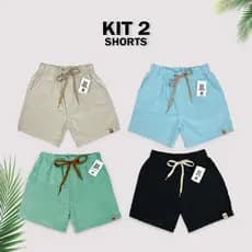 Kit 2 Short Linho Infantil Juvenil Meninos Bermuda Mauricinho 02 ao 16