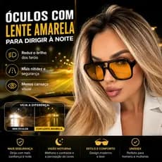 Óculos Piloto com Lente Amarela para Dirigir à Noite Antirreflexo Reduz Ofuscamento e Melhora a Visão