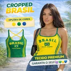 Cropped Brasil feminino tecido premium moda torcida tendência Brazil Core retrô