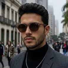 Óculos de sol redondo masculino premium UV400 casual elegante