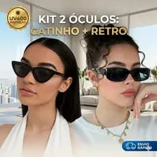 Óculos de sol feminino Kit com 2: gatinho + retrô retangular UV400 moda vintage moderno fashionista blogueira