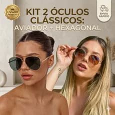 Óculos de sol aviador e hexagonal | Kit com 2 óculos clássicos | casual | unissex | armação em metal |  uv400