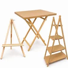 Mesa Retangular Cavalete Escadinha 4 Degraus Cavalete para Foto Painel Kit Festa Completo Econômico MDF Pinus Pegue Mont