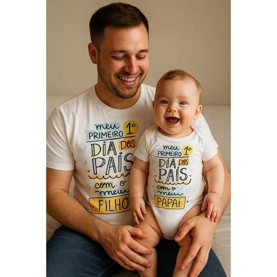 Kit Camiseta + Body Primeiro dia dos Pais 2 Peças dia dos Pais