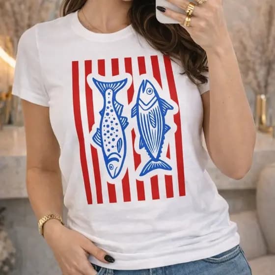 Camiseta Baby Look Peixes Moda 2026 Camiseta Peixe Tendência