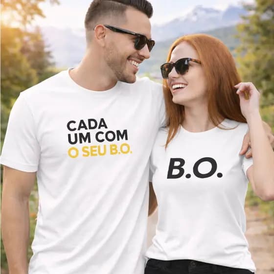 Kit de Camisetas para Casal Cada um com seu B.O. Camisetas Engraçadas de Casal 2 peças BRANCO