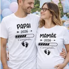 Camisetas Papai e Mamãe 2026 Carregando Camiseta Chá Revelação 2 Peças Branco