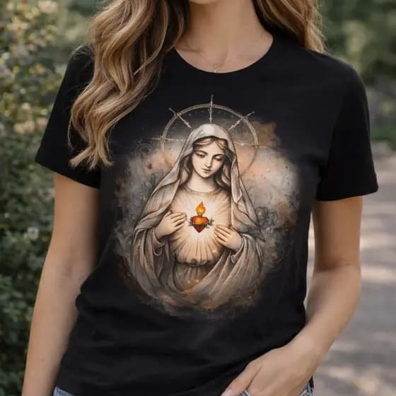 Camiseta Nossa Senhora do Sagrado Coração | Camisa Católica Feminina Religiosa