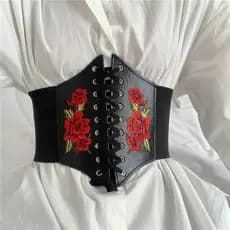 Cinto Corselet Corpete Espartilho Elástico Com Bordado Flor