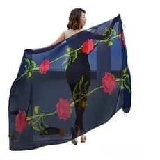 Lenço Echarpe Véu Grande Estampado Toque De Seda