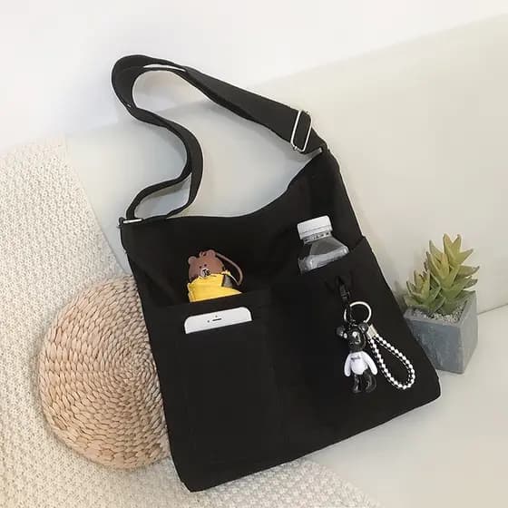 bolsa feminina transversal /bolsa lona/com chaveiro/com zipers