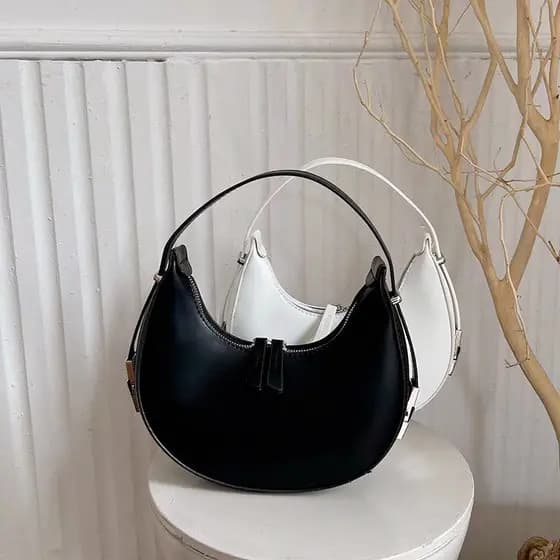 bolsa feminina BAQUETE de ombro meia lua estilo coreano   fivela de metal pequeno  redondo