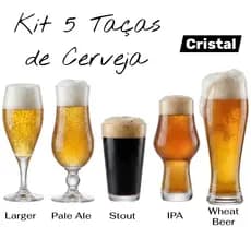 Kit de 5 Copos Cerveja Artesanal Cristal Completo Premium Presente Criativo Namorado Homem Masculino Pai
