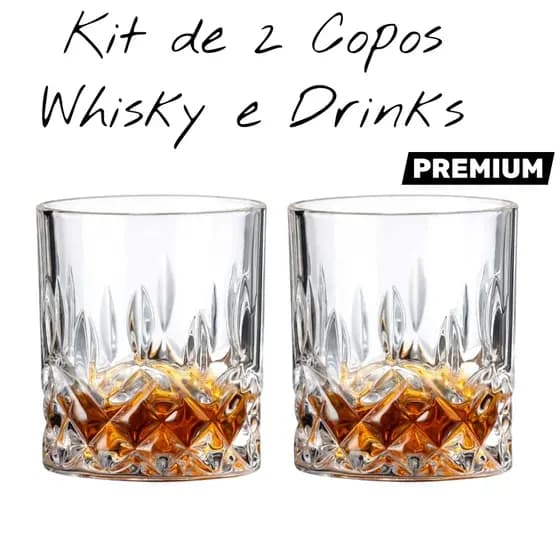 2 Copos de Whisky Vidro Diferente Drinks Caipirinha - Lapidado a mão Premium com 2/4/6 unidades