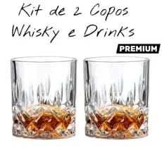 2 Copos de Whisky Vidro Diferente Drinks Caipirinha - Lapidado a mão Premium com 2/4/6 unidades