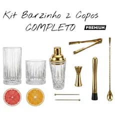 Kit 2 Copos para Drinks Whisky + Coqueteleira de vidro Dosador Socador Colher Presente para Mulher Homem