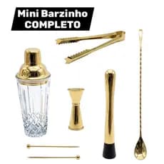 Kit Caipirinha Bartender Coqueteleira de Vidro 7 peças - Socador Dosador Drinks Colher Dourado PREMIUM Presente Criativo