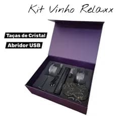 Kit Vinho 2 Taças de Cristal Curinga com Abridor Automático USB Completo Presente Mãe Namorado