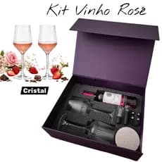 Kit 2 Taças de Cristal + Vinho Rosé Chileno de 750 ml + Acessórios Premium Presente de Aniversário Namorada Amiga Mãe