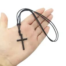 Colar Cordão Gargantilha Masculino Pingente Cruz Black