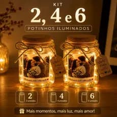 Kit Pote de luz personalizado com sua foto potinho iluminado porta retrato casal de vidro abajur