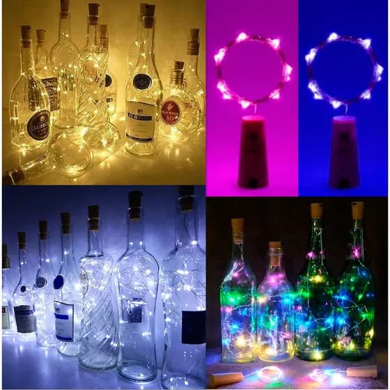 Kit 20 Rolhas de Led Fio Fada para Garrafa 2m 20 Leds Branco Quente Branco Frio