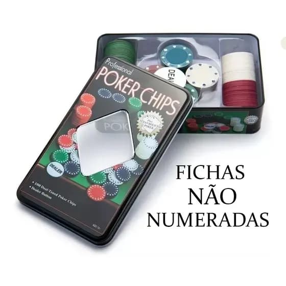 Kit Jogo De Poker Profissional Lata 100 Fichas Chips Dealer