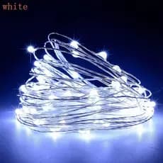 Fio fada cordão de led 5m 50 leds pilha branco frio