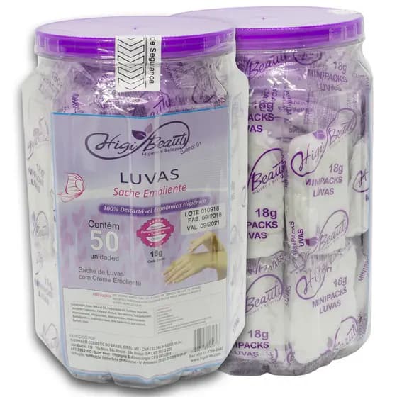 Luvas Com Creme Emoliente - 50 Pares - Kit Manicure - Higibeauty