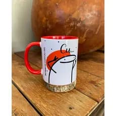 Caneca Porcelana Alça e Interior Vermelho Tema Cunhada