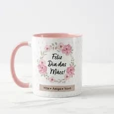 Caneca Porcelana alça e interior rosa Dia das Mães