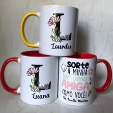 Caneca/Xícara Personalizada de Porcelana Tema Amigas com Nome e Inicial