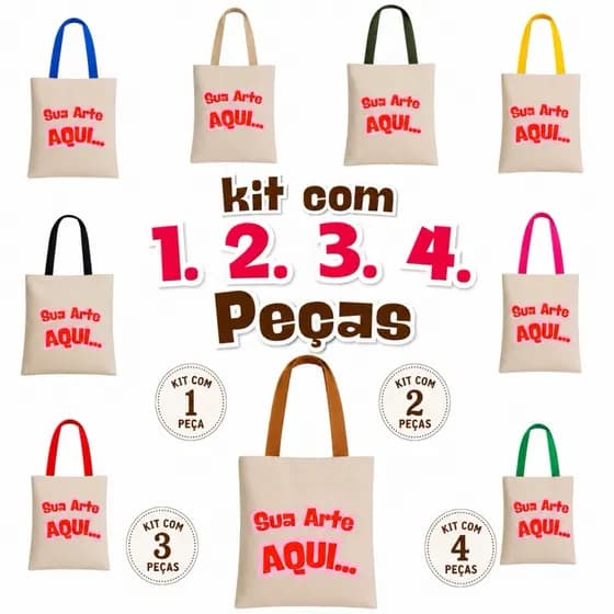 Bolsa Ecobag  1. 2. 3. 4. peças de bolsas Personalizada com sua Arte. envio rápido   33x36