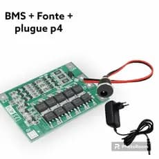 kit Bms balanceada 12 volts litio 4.2v + carregador + plugue p4