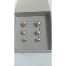 Conjunto brinco coração abaloado, três corações, semi joia, banhado a ouro 18k.