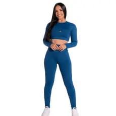 conjunto feminino tendencia croped manga longa e legging forrada zero transparencia