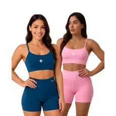 Kit 2 Conjuntos Fitness Feminino (4 Peças) | Top + Bermuda | Poliamida Forrado | Promoção UrbAtiva
