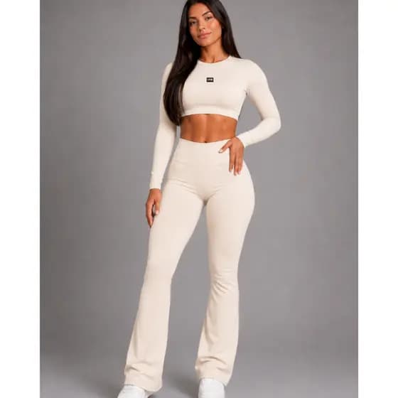 Conjunto Cropped E Legging Flare Pantalona Inverno Fitness zero transparência urbativa leg boca de sino, conjunto fitnes