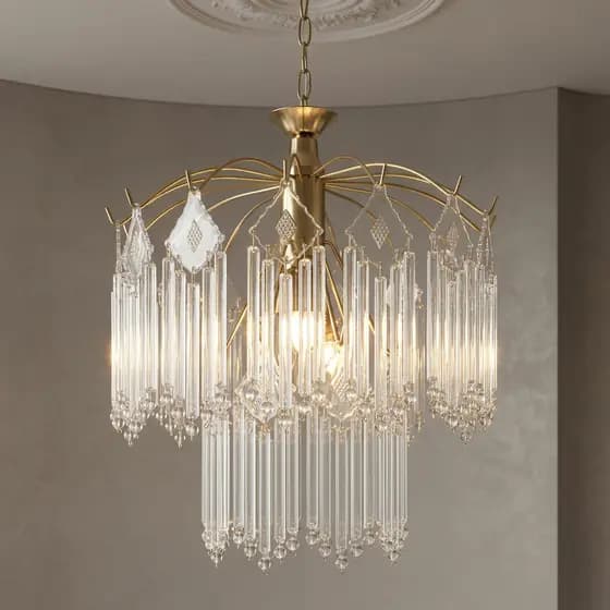 Luminária Pendente de Cristal Vidro Dourada para Sala de Jantar, Quarto e Cozinha - Bivolt Moderno
