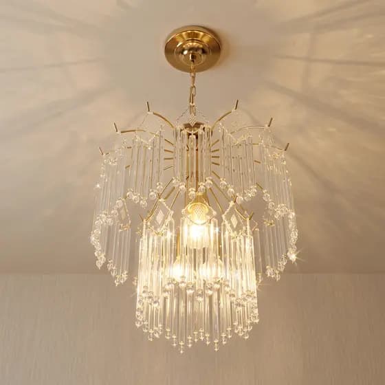 Lustre Dourado Pendente de Cristal para Sala de Estar, Quarto e Hall - Cascata Luxo Moderno