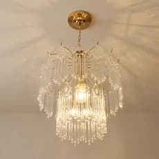 Lustre Dourado Pendente de Cristal para Sala de Estar, Quarto e Hall - Cascata Luxo Moderno
