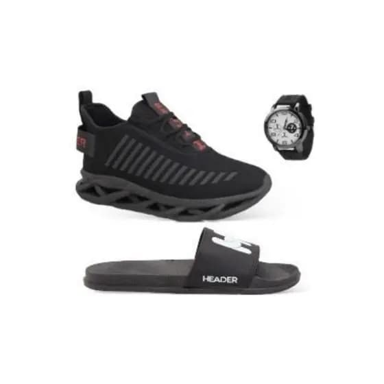 Kit Tênis Masculino Header Infinite Caminhada Esportivo + Slide + Relógio