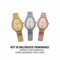 Kit com 10 Relógios Feminino com Pedrinhas, Revenda Atacado