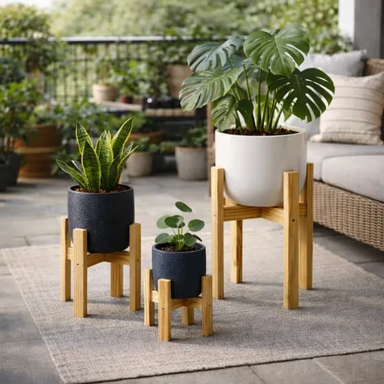 Kit 3 Suporte Cachepot Madeira Pinus P M G Vaso Planta Decoração Ambiente Verde