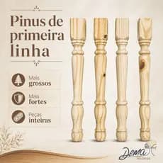Kit com 4 pés de mesa em pinus - grossos