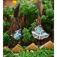 Pato Decorativo De Madeira Pinus Pintado à mão - Jardim
