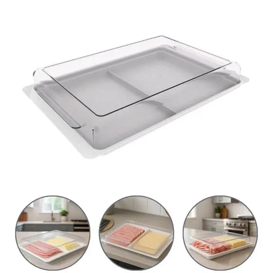 Porta Frios Duplo Com Tampa Organizador Geladeira Grande Resistente Para Presunto Queijo Mesa Posta