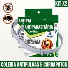 2 Coleiras Contra Pulgas e Carrapatos Antiparasitária Dugs Para Cães World